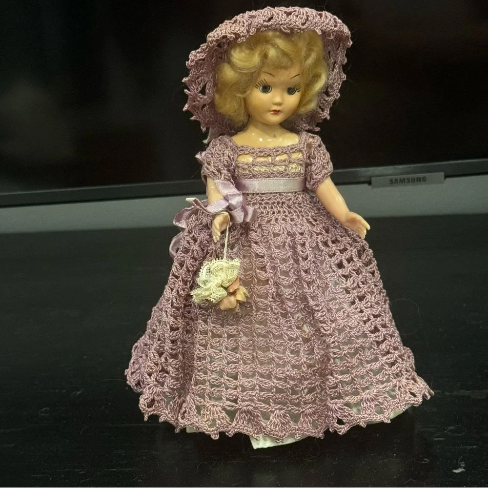 1950s Plastic Dolls in Crocheted Dresses with Underskirts, Panties, and Hats /